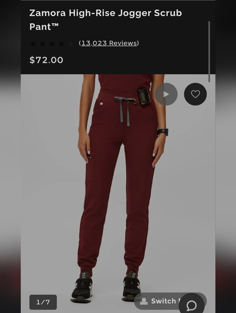 Figs Zamora Joggers Scrub Pants,High Waisted,Burgundy,XS petite